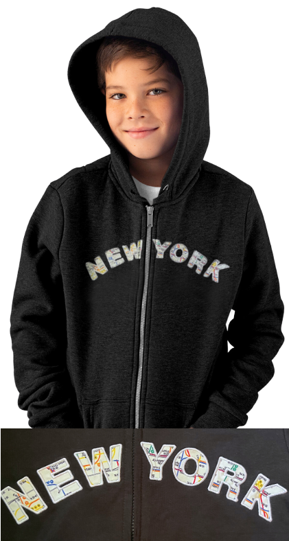 Kids NY Applique Black Hoodie – NYC Subway Line