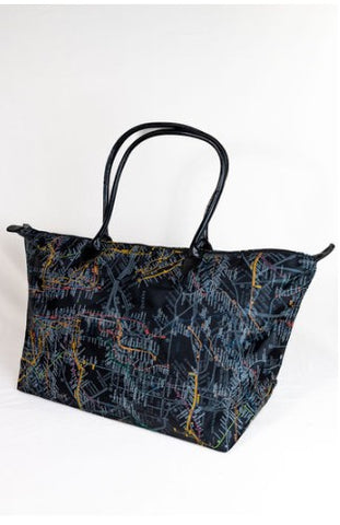 Large Vegan Leather Map Zip Tote