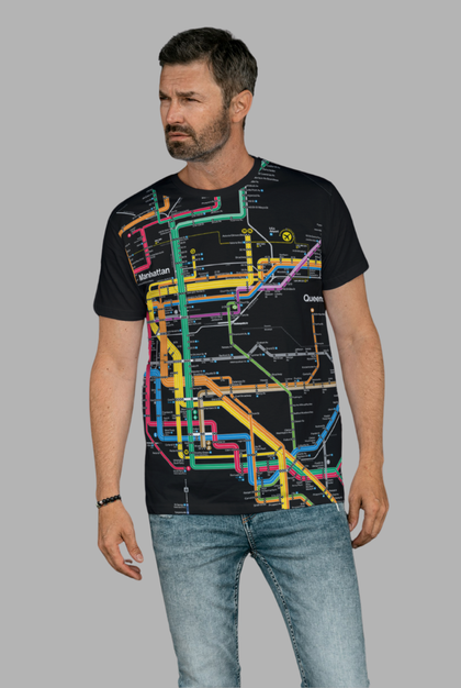 New! NYC Subway Line Manhattan Map Adult T-Shirt