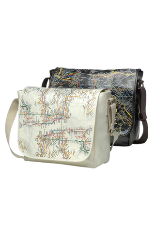 Map Messenger Bag - Black and Beige