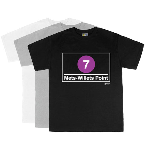 Mets  Stadium Station Tee | Kids T-shirt featuring Mets  Stadium subway line symbols from 'New York City Subways'. Perfect for fans of the NYC Subway Line.