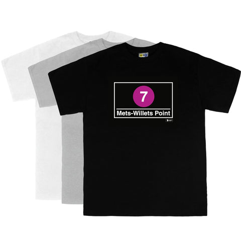 Mets  Stadium Station Tee | T-shirt featuring Mets  Stadium subway line symbols from 'New York City Subways'. Perfect for fans of the NYC Subway Line.