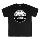 Brooklyn Tunnel Tee | Brooklyn Battery Tunnel Tee | Black slim-fit t-shirt featuring a retro 1950s Brooklyn Battery Tunnel sign design with a mid-century vibe, made from 100% cotton.