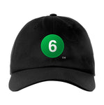 Classic Subway Baseball Caps | Black Baseball Cap with a green circle featuring a white "6". Text below reads: "Bronx to Brooklyn Bridge." Perfect for fans of the NYC Subway Line.
