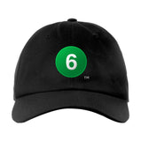 Classic Subway Baseball Caps | Black Baseball Cap with a green circle featuring a white "6". Text below reads: "Bronx to Brooklyn Bridge." Perfect for fans of the NYC Subway Line.
