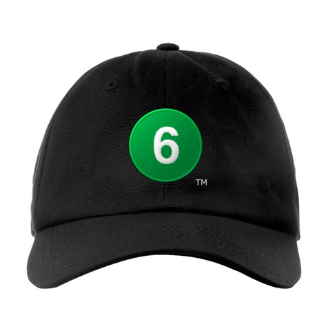 Classic Subway Baseball Caps | Black Baseball Cap with a green circle featuring a white "6". Text below reads: "Bronx to Brooklyn Bridge." Perfect for fans of the NYC Subway Line.

