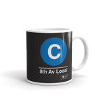 Classic Subway Logo Coffee Mugs | Ceramic mug with a blue circle featuring a white "C". Text below reads: "8th Av Local." Perfect for fans of the NYC Subway Line.