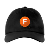 Classic Subway Baseball Caps | Black Baseball Cap with a orange circle featuring a white "F". Text below reads: "Brooklyn to Queens." Perfect for fans of the NYC Subway Line.
