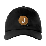 Classic Subway BaseballCaps | Black Baseball Cap with a brown circle featuring a white "J". Text below reads: "Queens to Manhattan." Perfect for fans of the NYC Subway Line.
