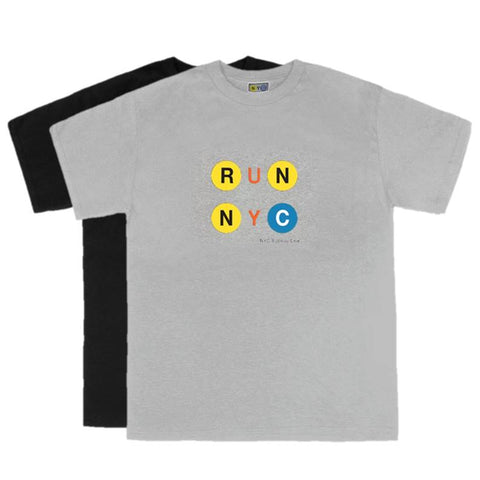 Run NYC T Shirt | Sport Gray and Black tee with bold 'RUN NYC' message design, celebrating the spirit of New York City, made from 100% cotton.
