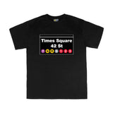 NYC Subway Line | Black Kids Tee featuring the Times Square 42nd Street subway sign design with vibrant subway line icons, full-cut fit, 100% cotton