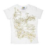 Gold Foil Map T Shirt | White T Shirt | NYC Subway Line